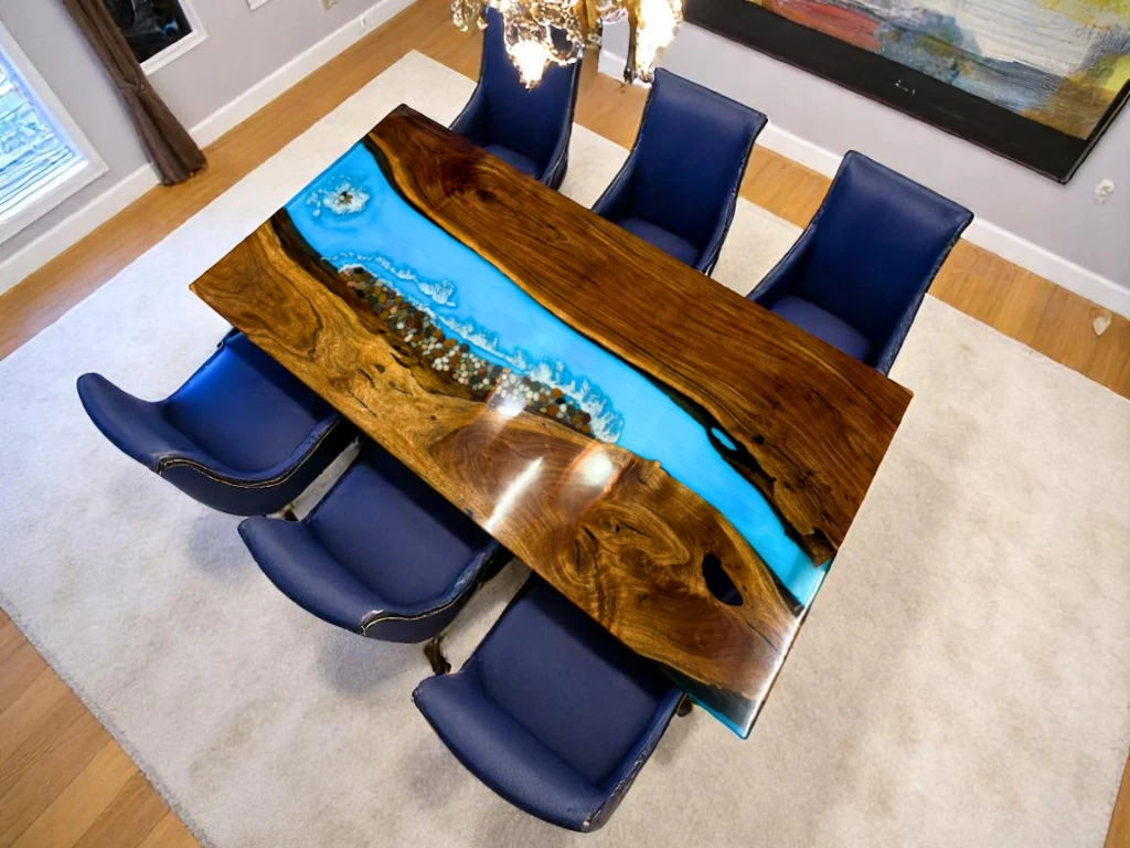 Elegant Blue Epoxy River Countertop for Home & Living Decor 